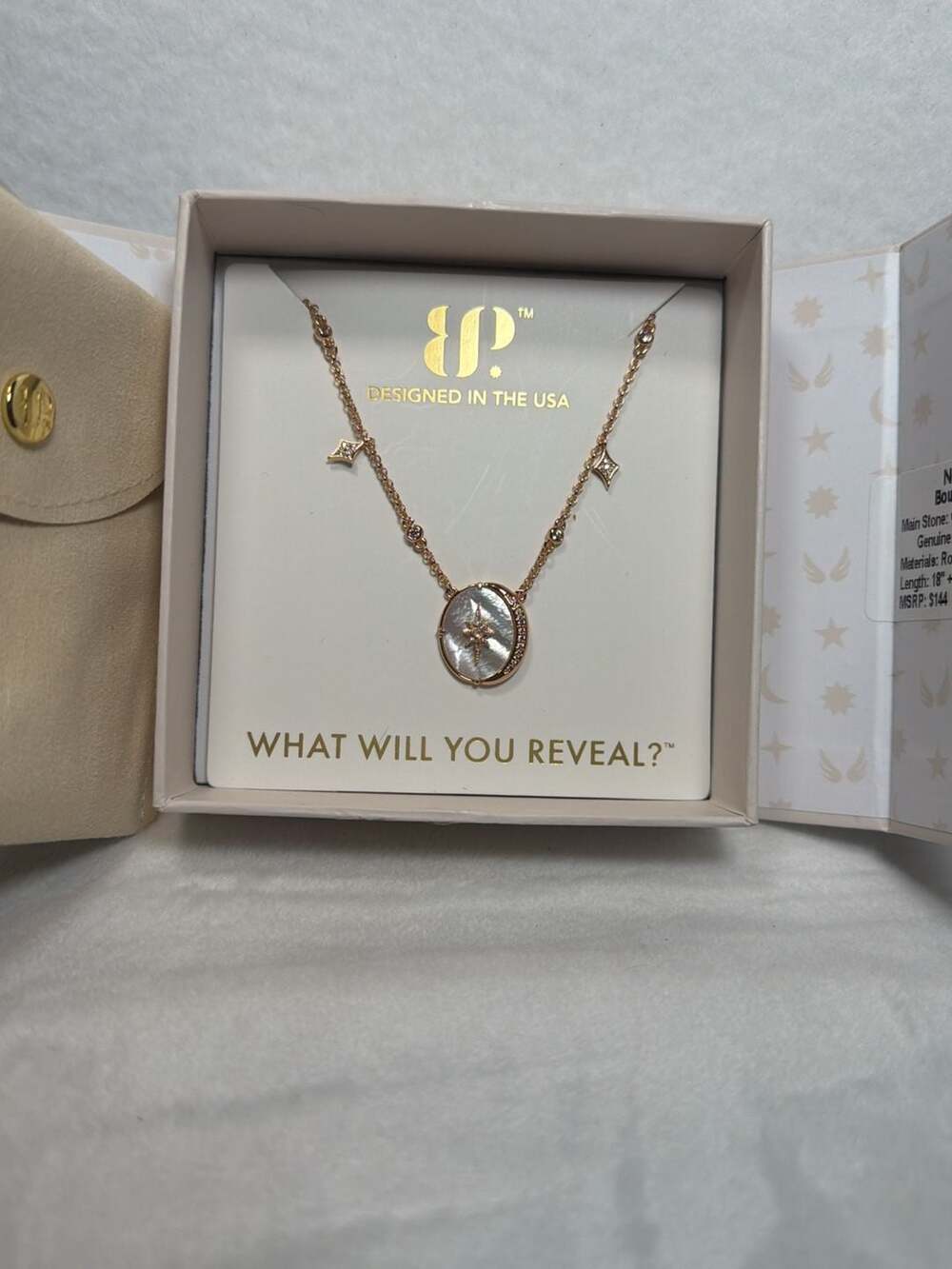 BP Halo Bound by Love Necklace Genuine Moonstone and Mother of Pearl RG